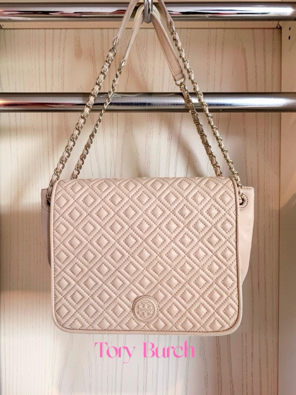 Tory Burch NWOT GENUINE lamb skin Leather Crossbody Blush Pink&Gold Hardware